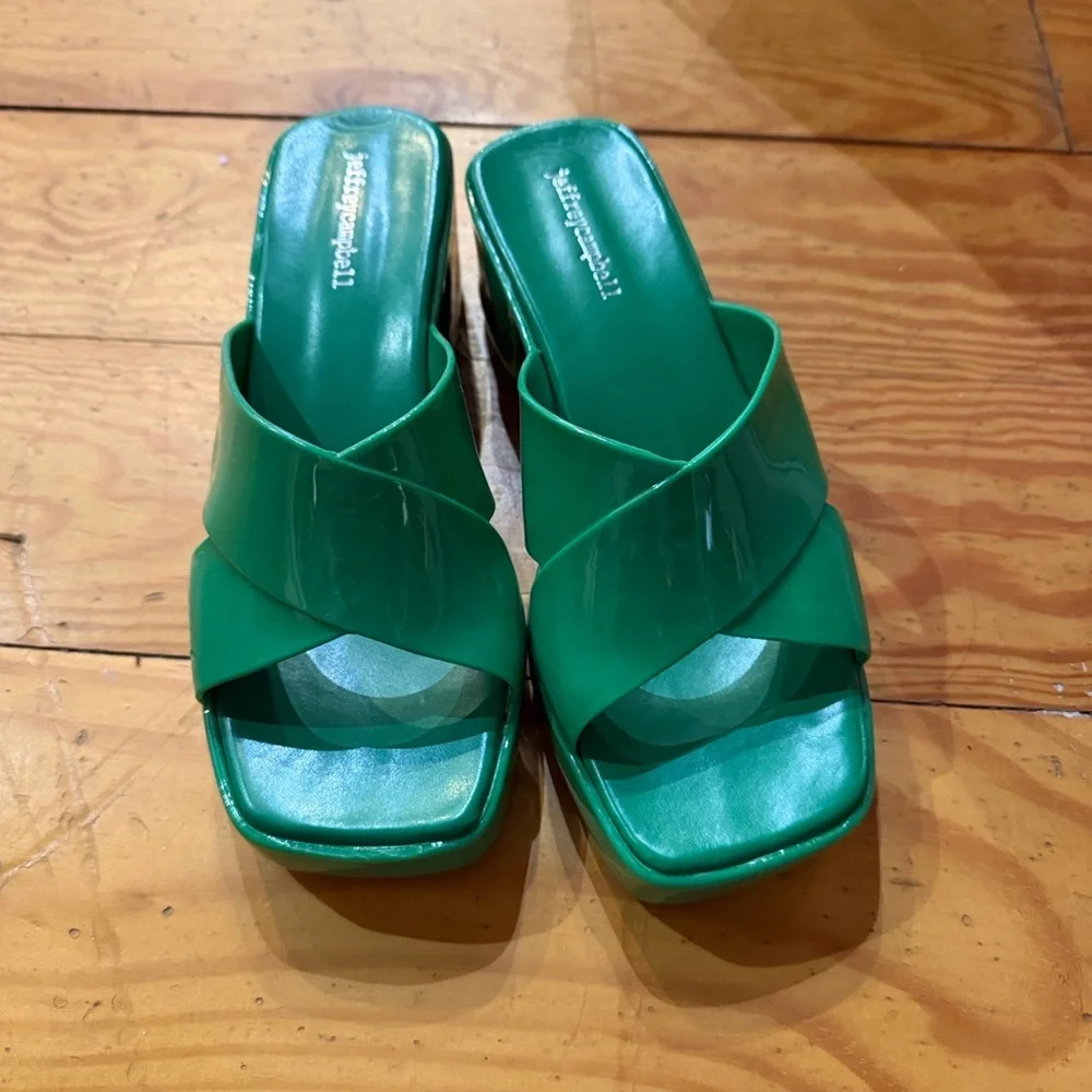 Jeffrey Campbell Green Patent Crisscross Mule Sandals - Picture 4 of 7